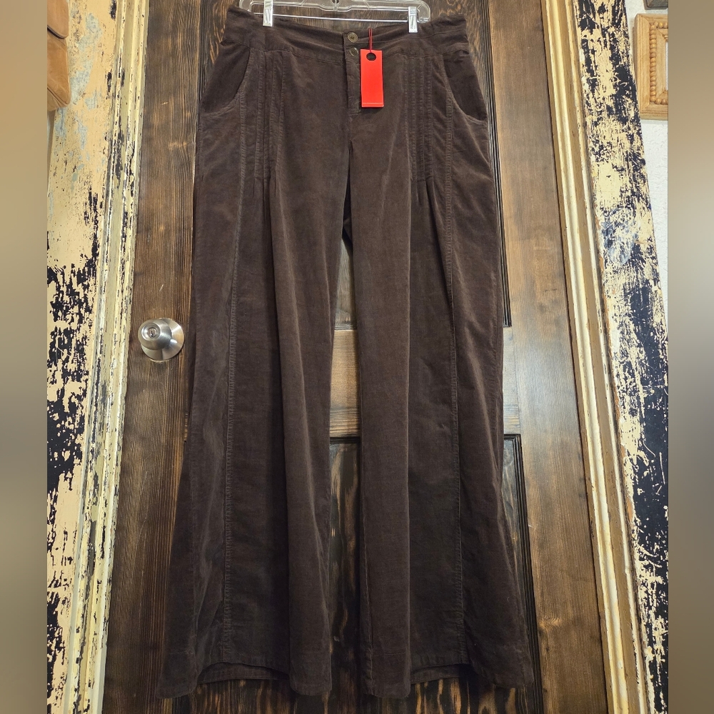 NWT XCVI WEARABLES Elegant Brown Wide Leg Corduroy Pants Sz L